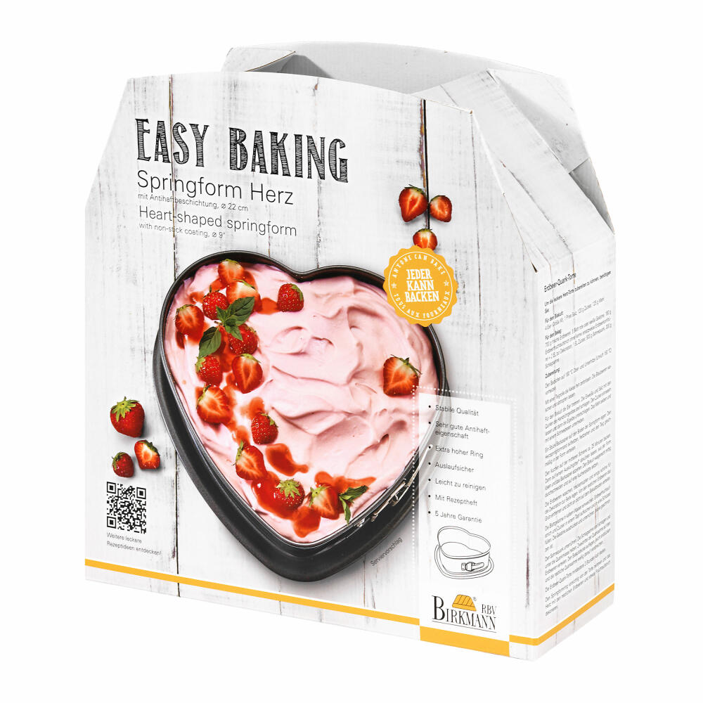 Birkmann Easy Baking Springform Heart, Baking Pan, Cake Pan, Heart Shape, Baking Accessories, Non-Stick Coating, Black, 22 cm, 881501