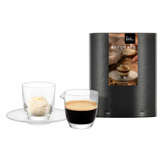 Eisch Affogato al caffè Set 3-tlg., Espressoglas mit Kännchen und Untertasse, Kristallglas, Satiniert, 100 ml, 30010905