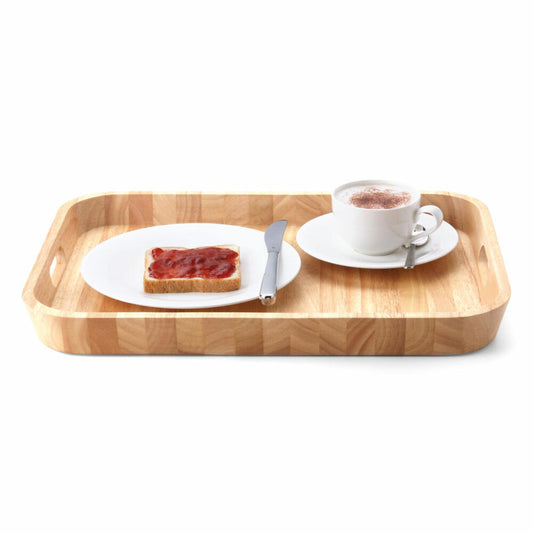 Continenta Tablett, mit Griffen, Serviertablett, Holztablett, Frühstückstablett, Gummibaumholz, 53 x 35 cm, 3281