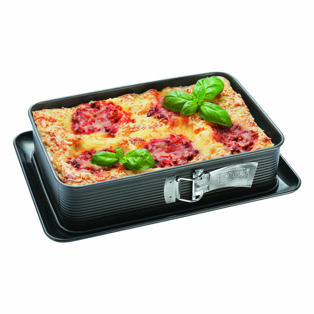 Zenker Deluxe Lasagne-/ Blechkuchen-Springform, Spring Form, Backform, Auflaufform, Kuchenform, Ilag Premium, Schwarz Metallic, L 28 cm, 7021