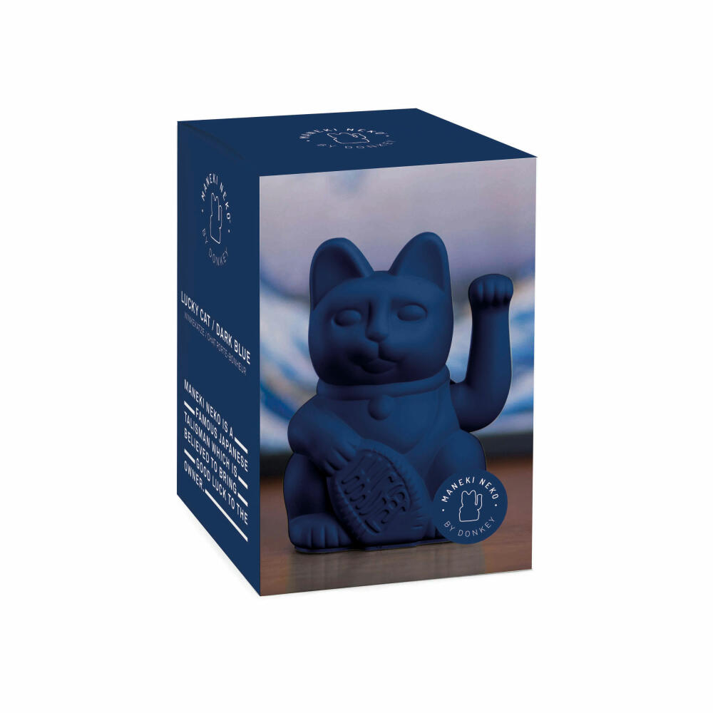 Donkey Products Lucky Cat Maneki Neko, waving cat, lucky charm, plastic, dark blue, 15 cm, 330471