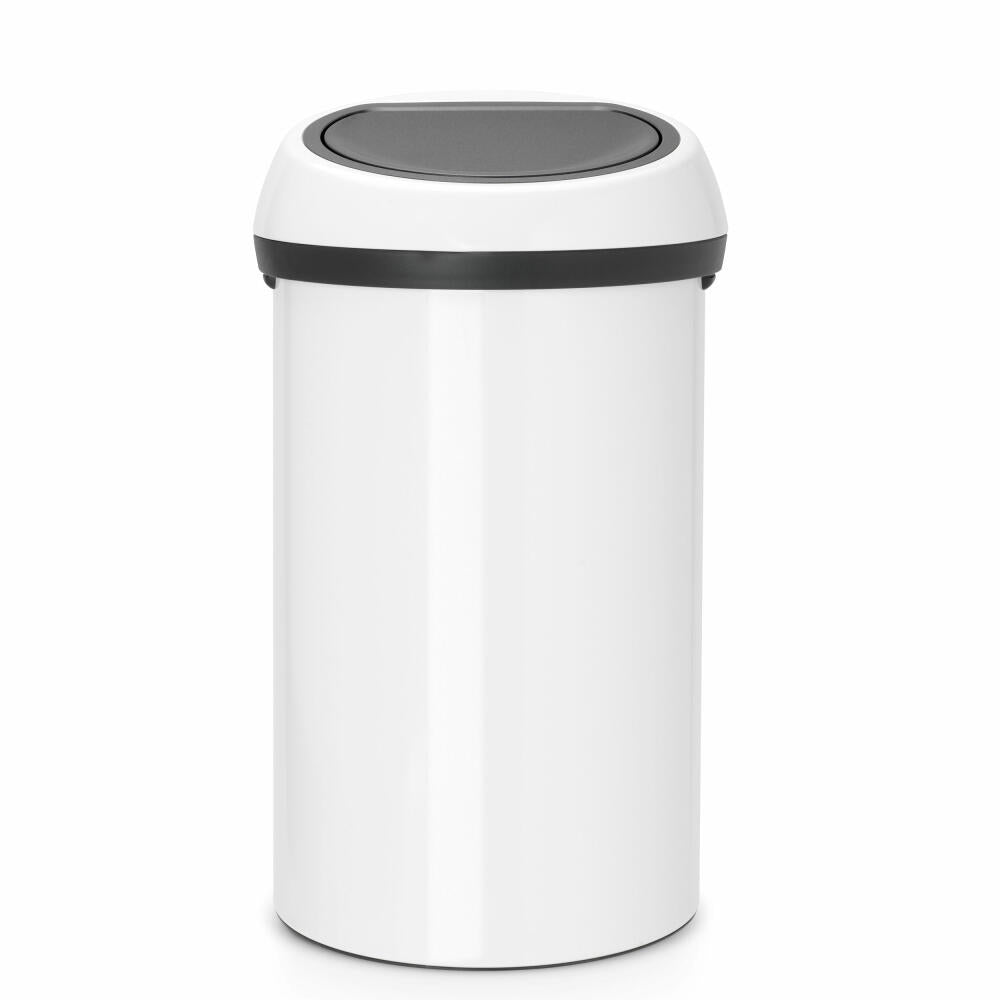 Brabantia Touch Bin Waste Bin, Trash can, Garbage Bucket, White / Lid White, 60 L, 108686