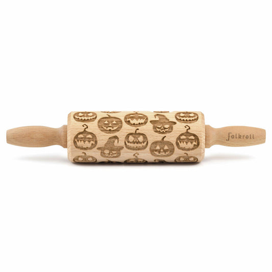 Folkroll rolling pin Halloween pumpkin, junior, 23 cm, rolling pin, embossing roll, pattern, motif, roll, beech wood, 334058