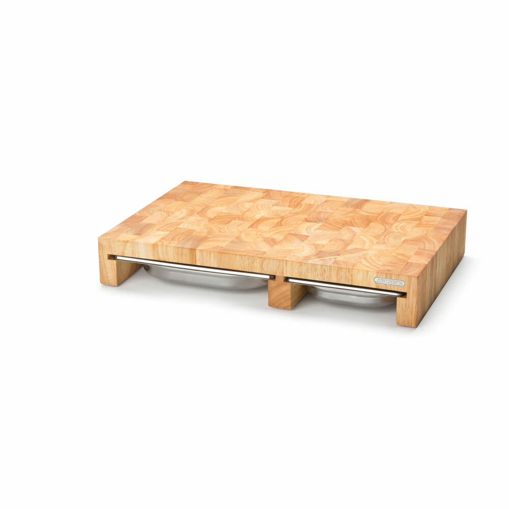 Continenta multifunctional board end grain with 3 stainless steel drawers, 4-piece, rubberwood, stainless steel, 50 x 32.5 x 8.5 cm, 4028