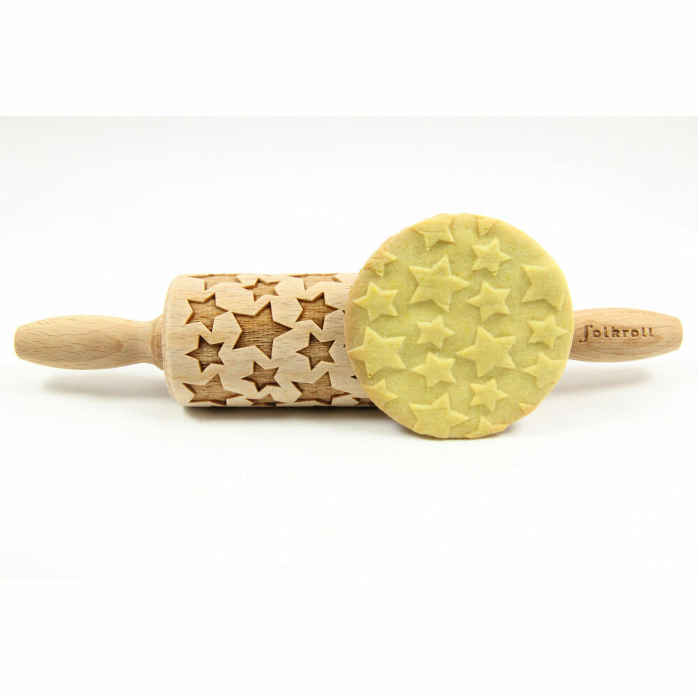 Folkroll rolling pin stars, junior, 23 cm, rolling pin, embossing roll, pattern, motif, roll, beech wood, 330524