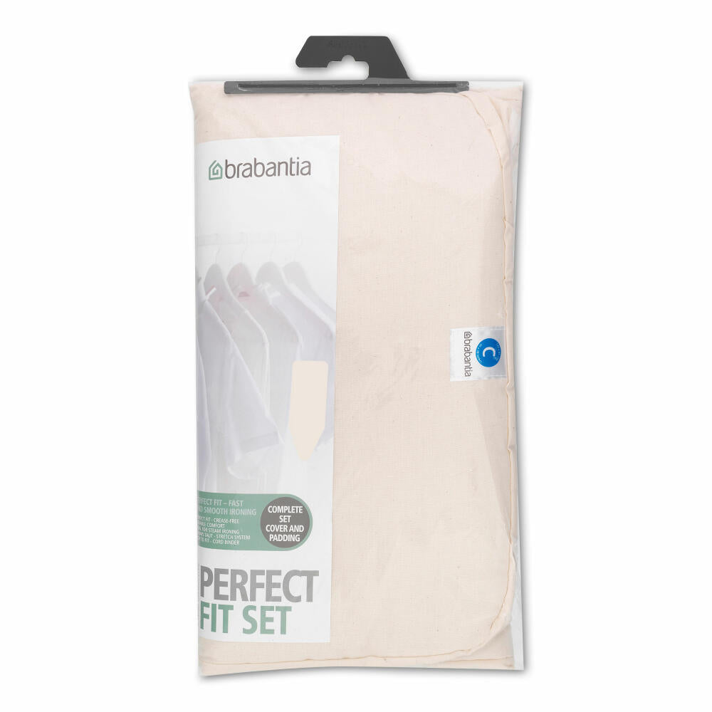 Brabantia PerfectFit ironing board cover, ironing cover, ironing table cover, ironing board cover, cotton, foam, ecru, size C 124 x 45 cm, 322167