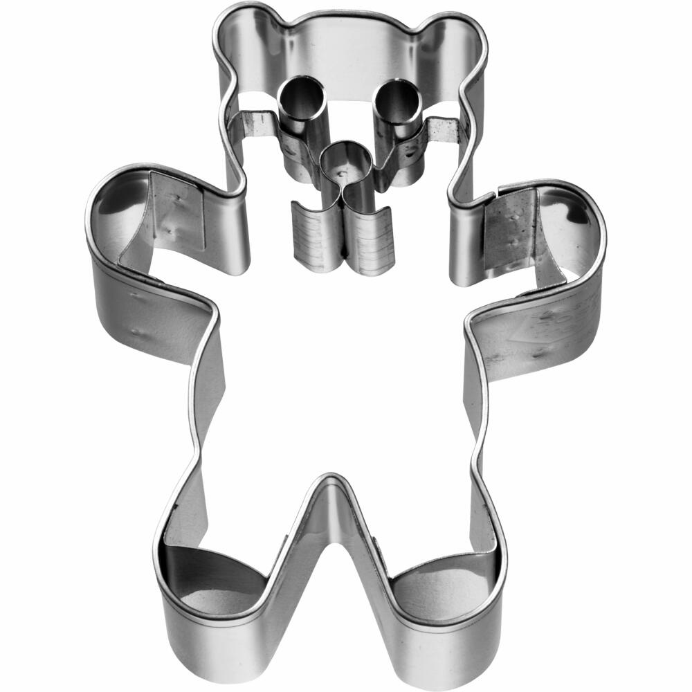 Birkmann cookie cutter teddy bear, with internal embossing, cookie cutter, cookie shape, biscuit, cookies, stainless steel, 6.5 cm, 198548