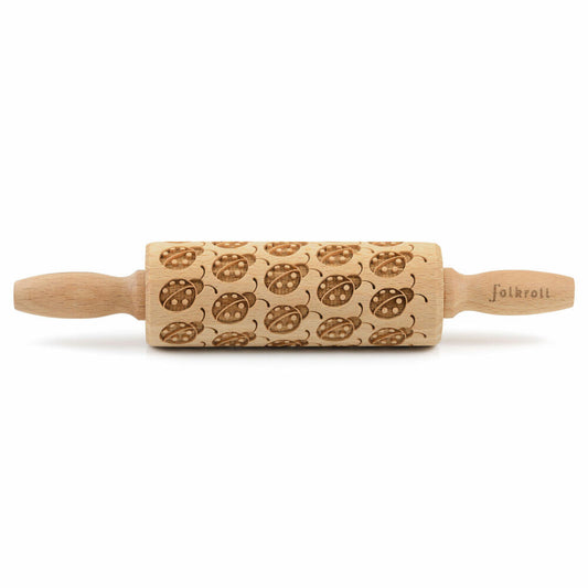 Folkroll rolling pin ladybug, junior, 23 cm, rolling pin, embossing roll, pattern, motif, roll, beech wood, 330586