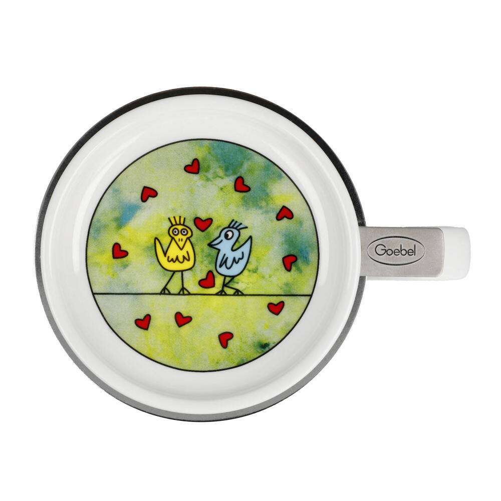 Goebel Teetasse mit Deckel und Sieb James Rizzi - Birds on a Love Wire, Pop Art, Fine Bone China, Bunt, 450 ml, 26103151