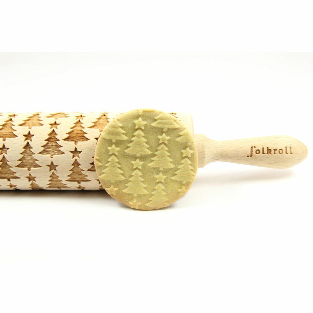 Folkroll rolling pin Christmas tree, large, 43 cm, rolling pin, embossing roll, pattern, motif, roll, beech wood, 330289