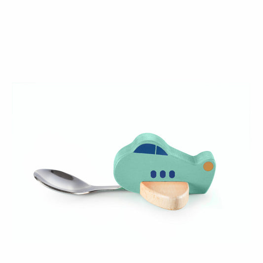 Donkey Products Children's Spoon Knatter, Airplane Spoon for Baby Food, Wood, Stainless Steel, Turquoise, 900126