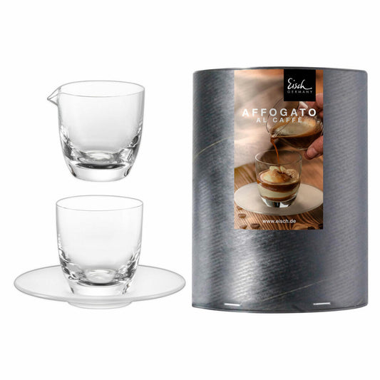 Eisch Affogato al caffè Set 3-tlg., Espressoglas mit Kännchen und Untertasse, Kristallglas, Satiniert, 100 ml, 30010905