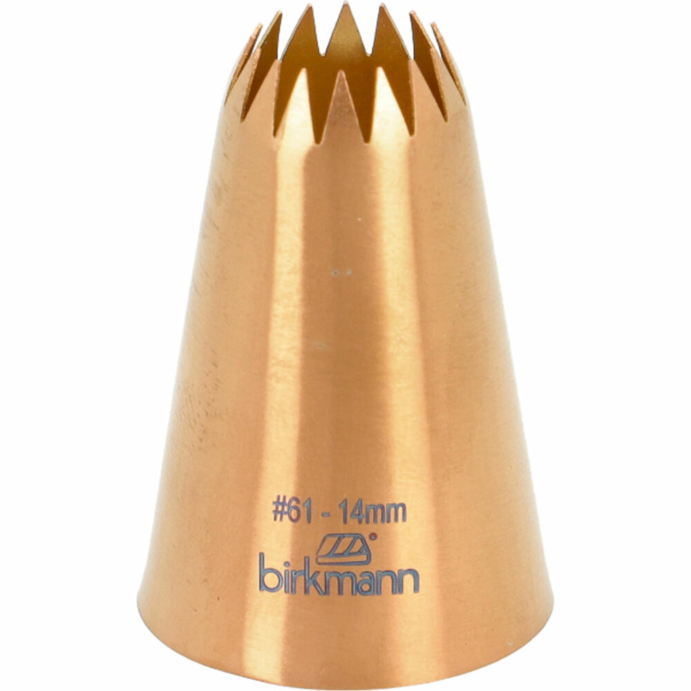 Birkmann French star nozzle No.61, piping nozzle, decorating nozzle, baking accessories, stainless steel, copper-colored, Ø 14 mm, 409255