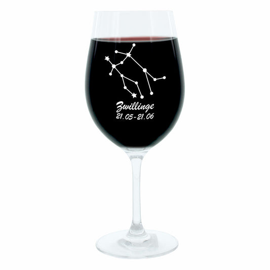 Leonardo Weinglas 400 ml, Motivglas, Sternbild Zwillinge, Geschenk, Stimmungsglas mit Gravur, Moodglas, 22 cm