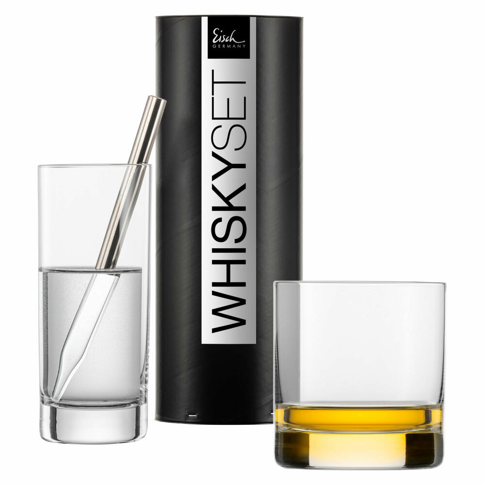 Eisch Whisky Set Gentleman 3-tlg., Whiskyglas, Wasserglas, Pipette, Kristallglas, Platin, 86590004