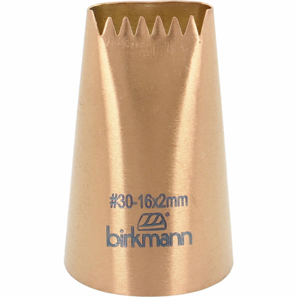 Birkmann star ribbon nozzle No.30, piping nozzle, decorating nozzle, baking accessories, stainless steel, copper-colored, 16 x 2 mm, 409224