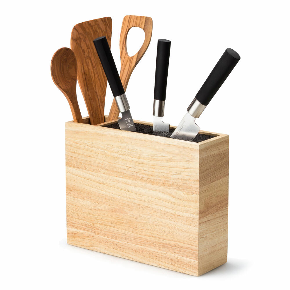 Continenta knife block with flexible insert, utensil container, knife storage, knife block, rubberwood, 27.55 x 9 x 21.5 cm, 3315