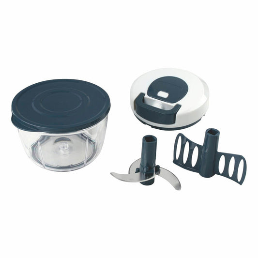 Fackelmann easyprepare Multi-Hacker, Multifunktion, mit Seilzug, Kunststoff / Edelstahl, Weiß / Blau-Grau, 27907