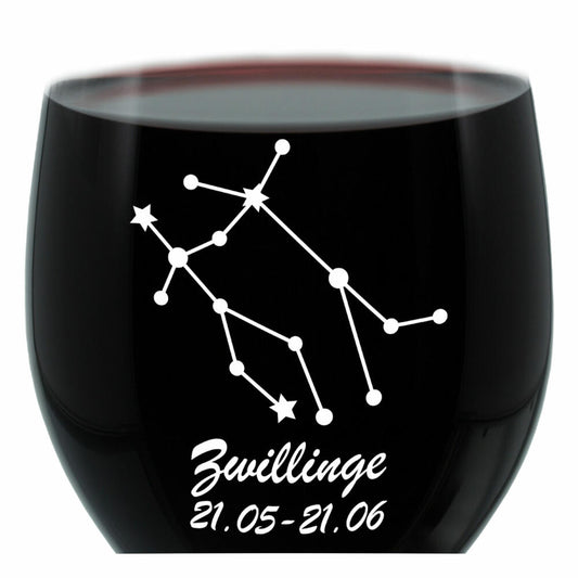 Leonardo Weinglas 400 ml, Motivglas, Sternbild Zwillinge, Geschenk, Stimmungsglas mit Gravur, Moodglas, 22 cm