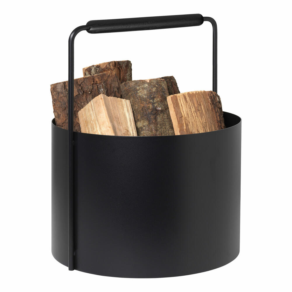 Blomus Holzkorb Ashi, Feuerholzkorb, Kaminholz Aufbewahrung, Stahl pulverbeschichtet, Eiche, Black Oak, 66164