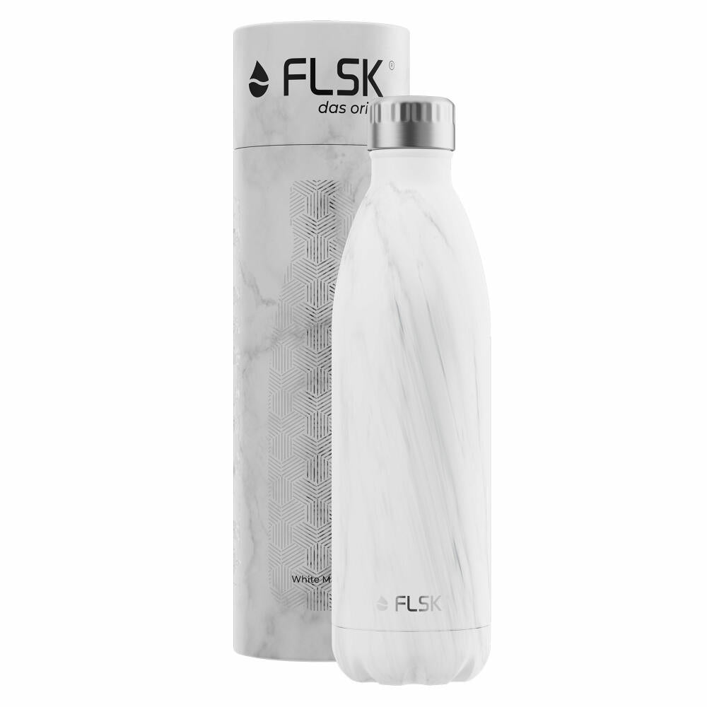 FLSK drinking bottle White Marble, insulated bottle, thermos flask, bottle, stainless steel, marble look, 750 ml, 1010-0750-0018