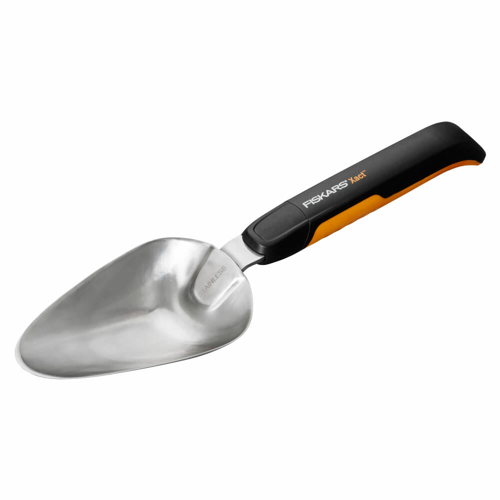 Fiskars Xact flower trowel, flower shovel, bed trowel, planting trowel, stainless steel, plastic, black, orange, 1027043