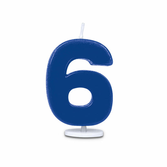 Städter candles number 6, with holder, number, birthday candles, cake candles, birthday, candle, blue, 4.5 cm, 910539