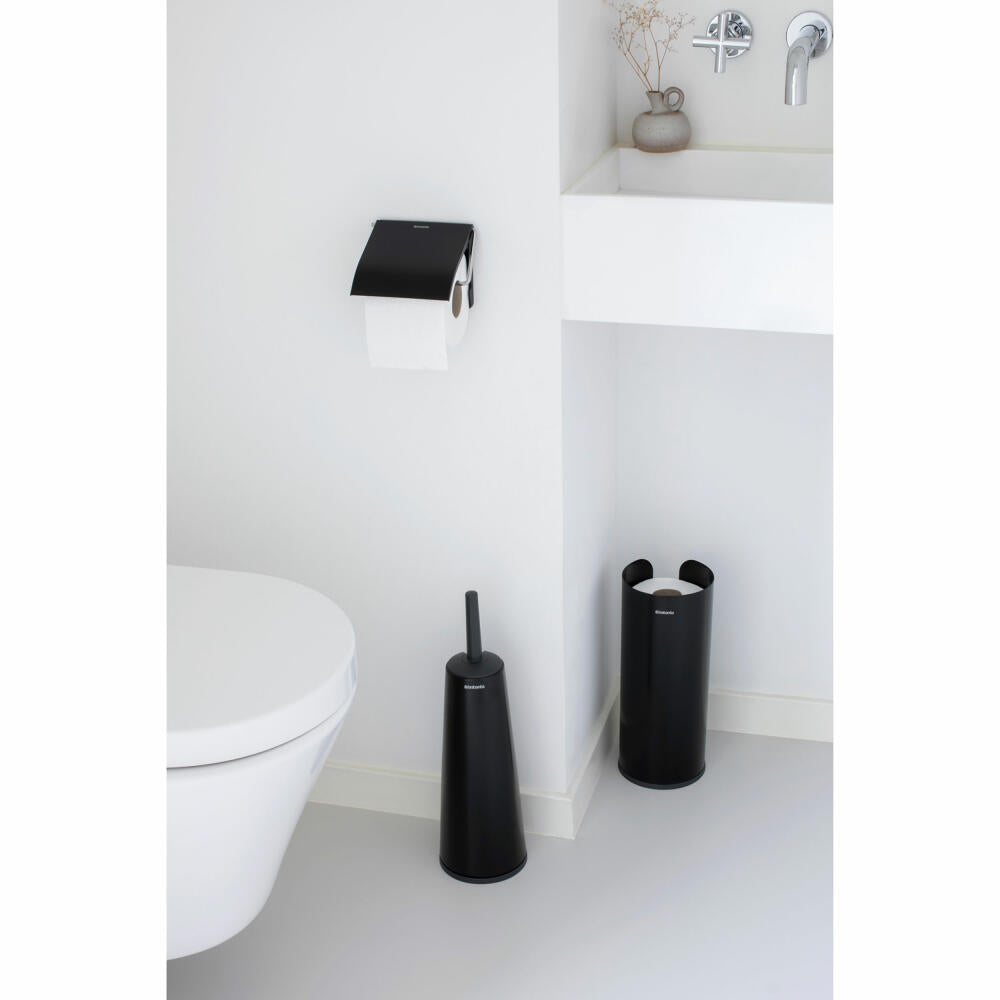 Brabantia Toilettenzubehör-Set ReNew 3-tlg., Bürste, Spender, Rollenhalter, Stahl, Kunststoff, Matt Black, 280603