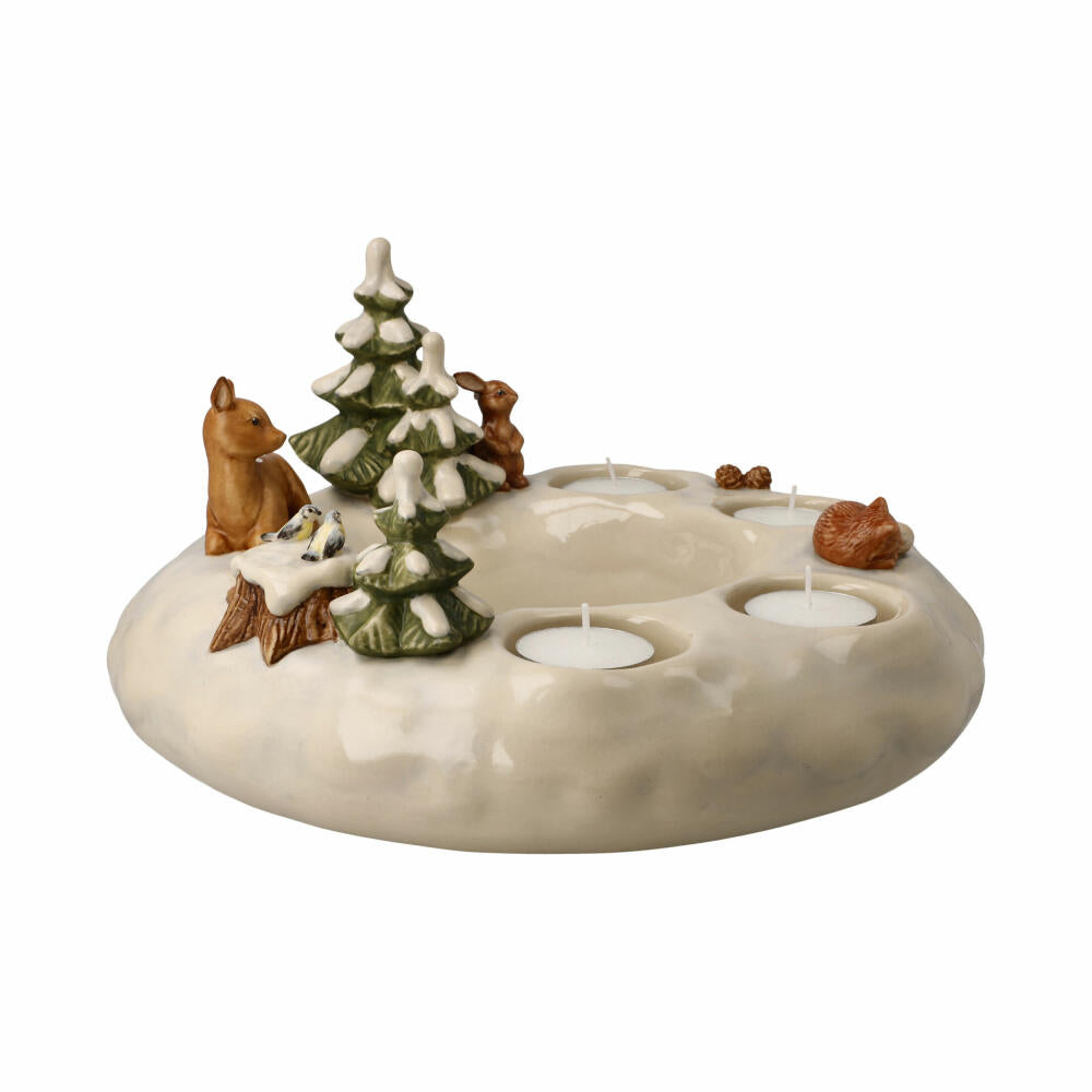 Goebel Advent wreath Winter Forest, tealight holder, stoneware, colored, 14 cm, 66704311