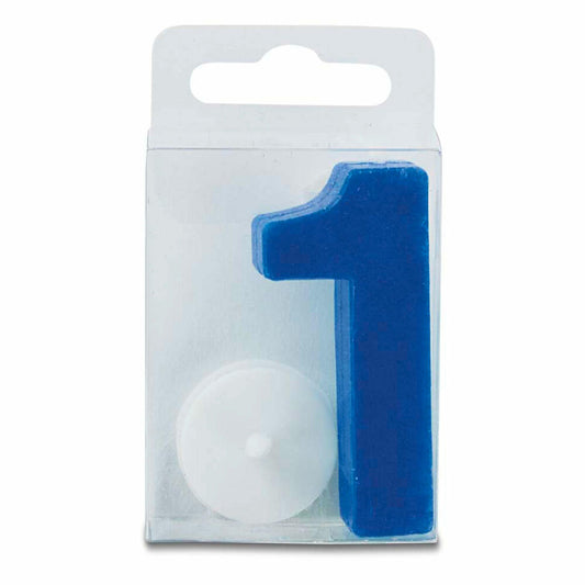 Städter candles number 1, with holder, number, birthday candles, cake candles, birthday, candle, blue, 4.5 cm, 910485