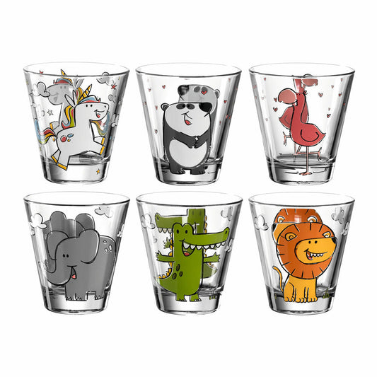 Leonardo children's cup set BAMBINI, 6 cups, drinking cups, glasses, glass, colorful, 120 ml, 017906