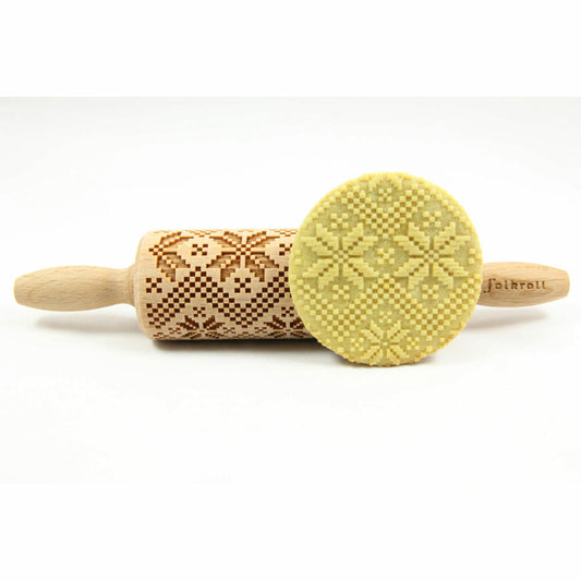 Folkroll rolling pin Scandinavian pattern, junior, 23 cm, rolling pin, embossing roll, pattern, motif, roll, beech wood, 330456