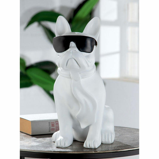 Casablanca by Gilde Poly Pug Cool Dog Sitting, Decorative Figure, Decoration, Sculpture, Synthetic Resin, White, H 35 cm, 37190