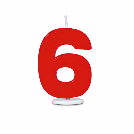 Städter candles number 6, with holder, number, birthday candles, cake candles, birthday, candle, red, 4.5 cm, 910638