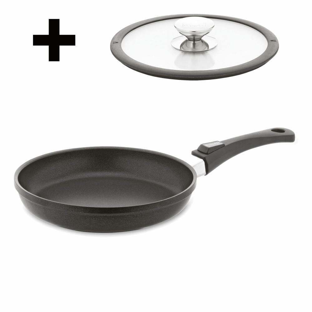 Berndes Vario Click Induction frying pan set with glass lid, pan, non-stick coating, cast aluminum, black, Ø 24 cm