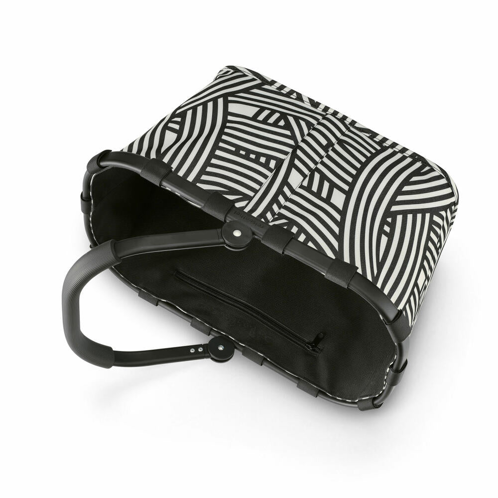 reisenthel carrybag with cover, 2-piece, shopping basket, lid, cover, basket, polyester fabric, Frame Zebra / black, 22 L