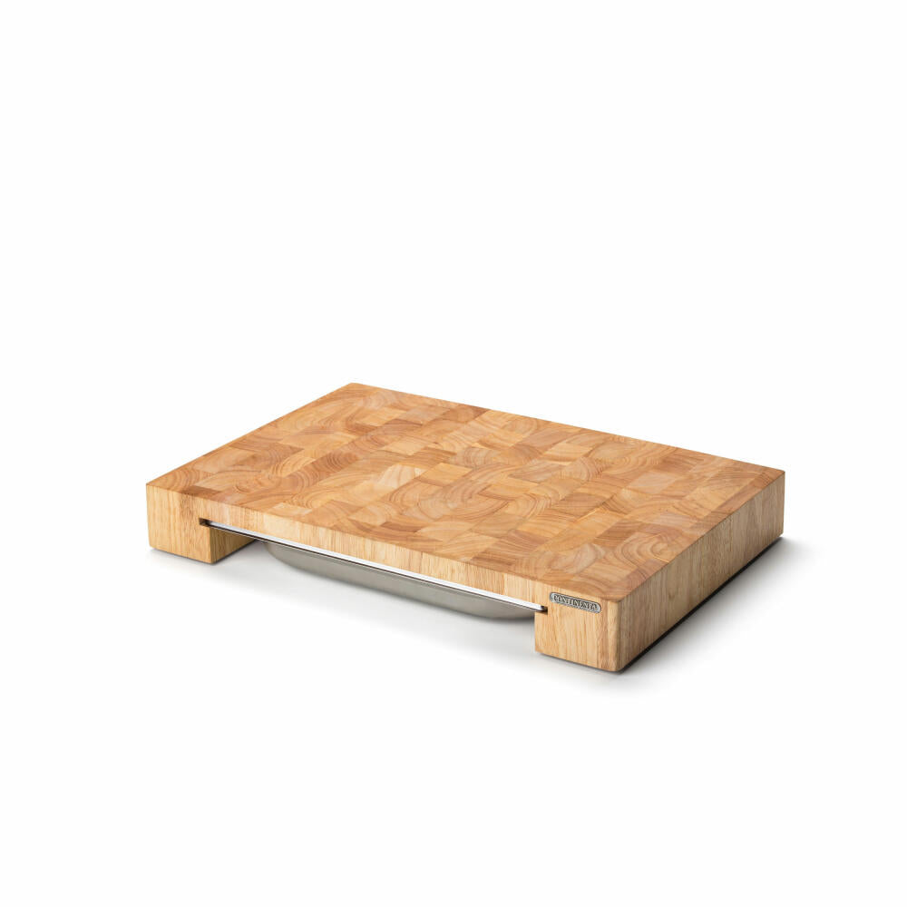 Continenta cutting board end grain with stainless steel drawer, kitchen board, breakfast board, rubberwood, stainless steel, 48 x 32.5 x 6.5 cm, 4027