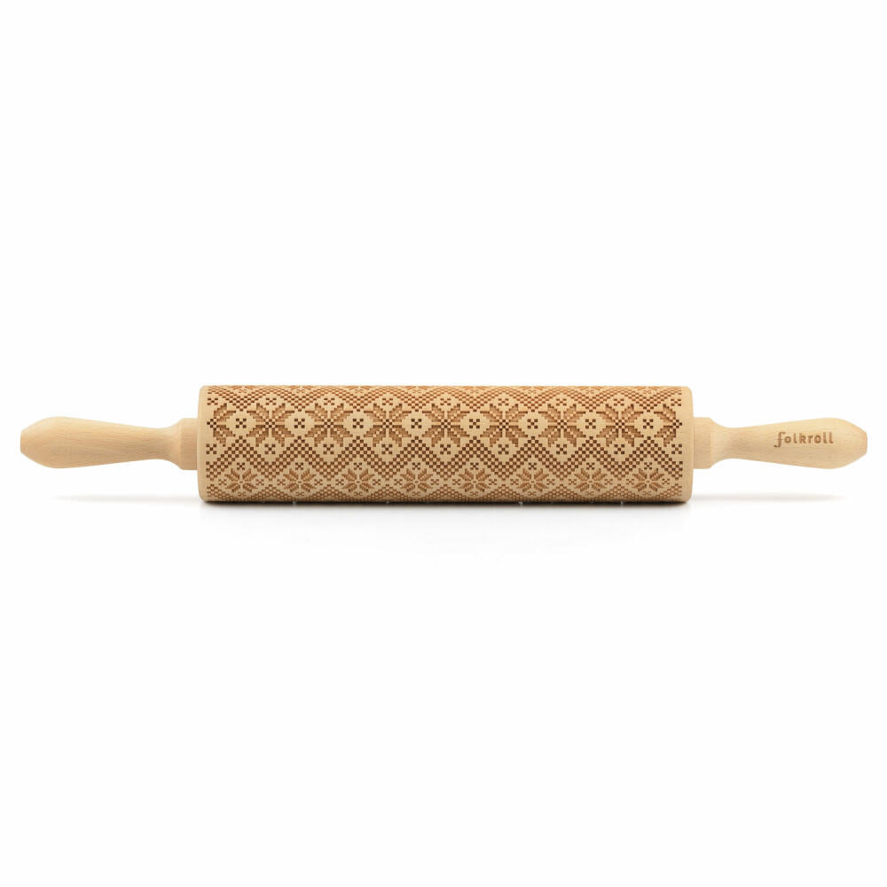 Folkroll rolling pin Scandinavian pattern, large, 43 cm, rolling pin, embossing roll, pattern, motif, roll, beech wood, 330258