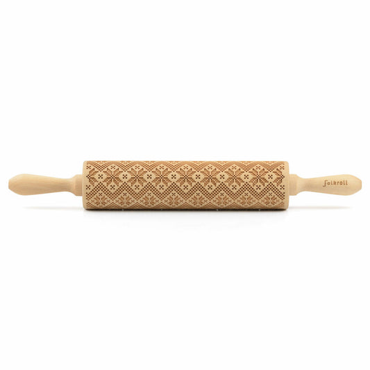 Folkroll rolling pin Scandinavian pattern, large, 43 cm, rolling pin, embossing roll, pattern, motif, roll, beech wood, 330258