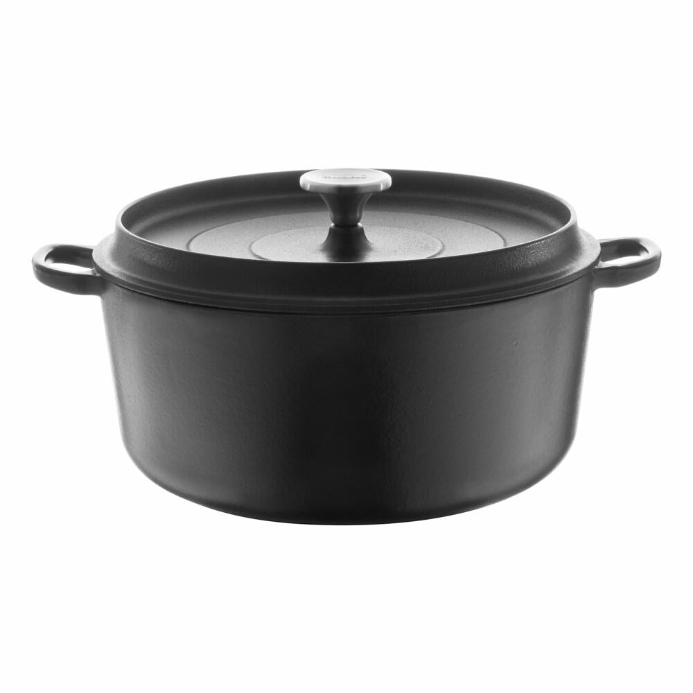 Berndes cast iron round roaster with cast iron lid, multi-roaster, enamelled, cast iron, black, Ø 20 cm, 034143