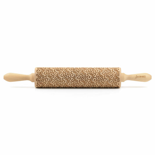 Folkroll rolling pin floral decoration, large, 43 cm, rolling pin, embossing roll, pattern, motif, roll, beech wood, 330227