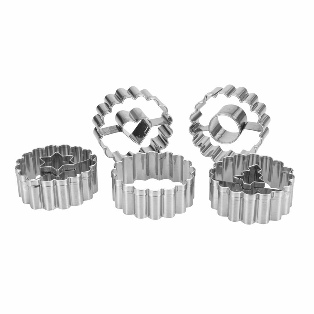 Städter Linzer cookie cutter Spitzbub set, 5 pcs., outer ring, heart, star, fir, cookie cutter, cookie shape, biscuit, cookies, stainless steel, 954090