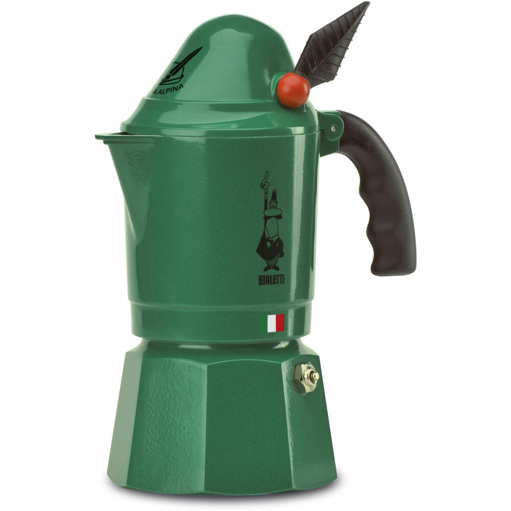 Bialetti Espresso Maker Break Alpina for 3 Cups, Espresso, Espresso Pot, Coffee Maker, Aluminum, Green, 130 ml, 2762