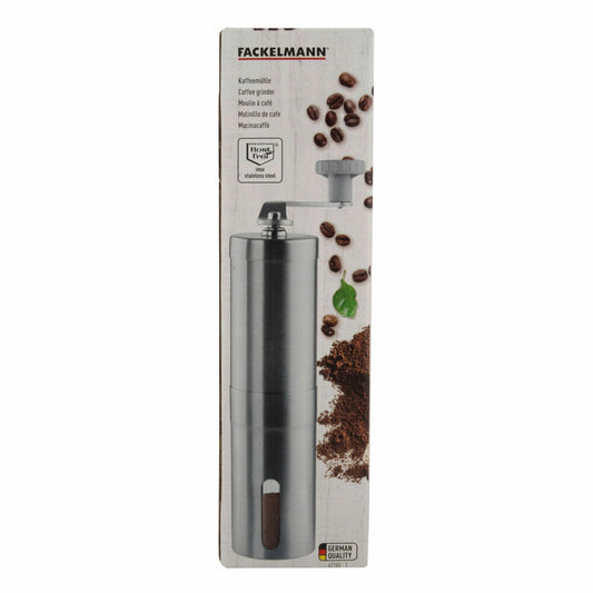 Fackelmann Coffee Grinder Breakfast, crank mill with ceramic grinder, stainless steel, silver, 19 cm, 47183