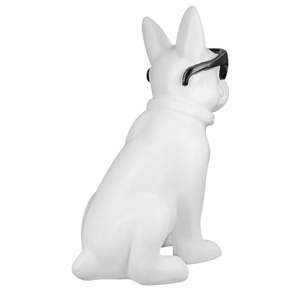 Casablanca by Gilde Poly Pug Cool Dog Sitting, Decorative Figure, Decoration, Sculpture, Synthetic Resin, White, H 35 cm, 37190