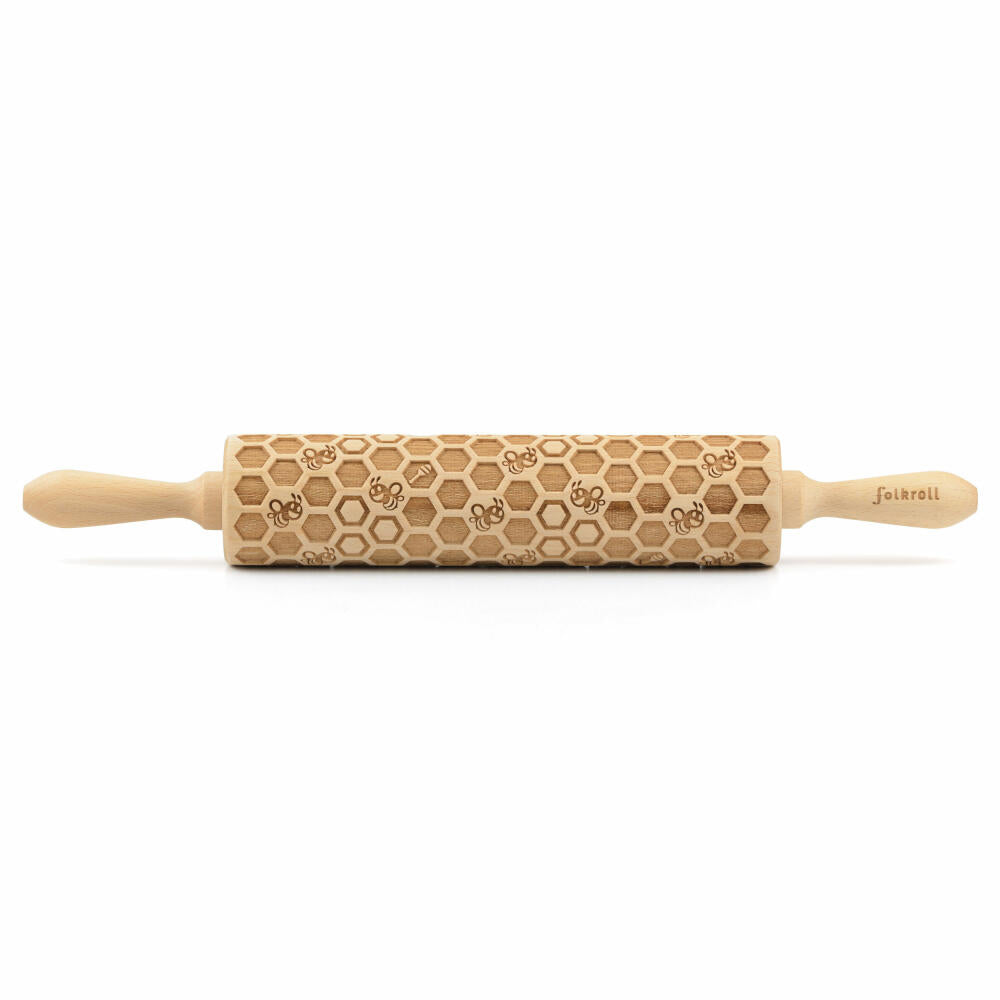 Folkroll rolling pin honeycomb, large, 43 cm, rolling pin, embossing roll, pattern, motif, roll, beech wood, 330357