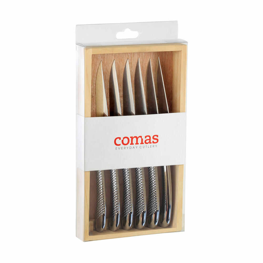 Comas Steak Knife Geometric Set of 6, Meat Knife with Textured Handle, Stainless Steel, 23.2 cm, 6333