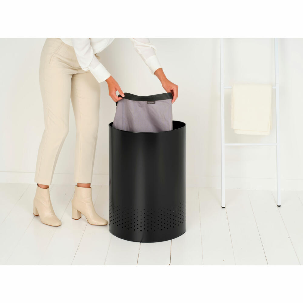 Brabantia Wäschebox Selector, Wäschekorb, Wäschetonne, Stahl, Kunststoff, Matt Black, 55 L, 242366