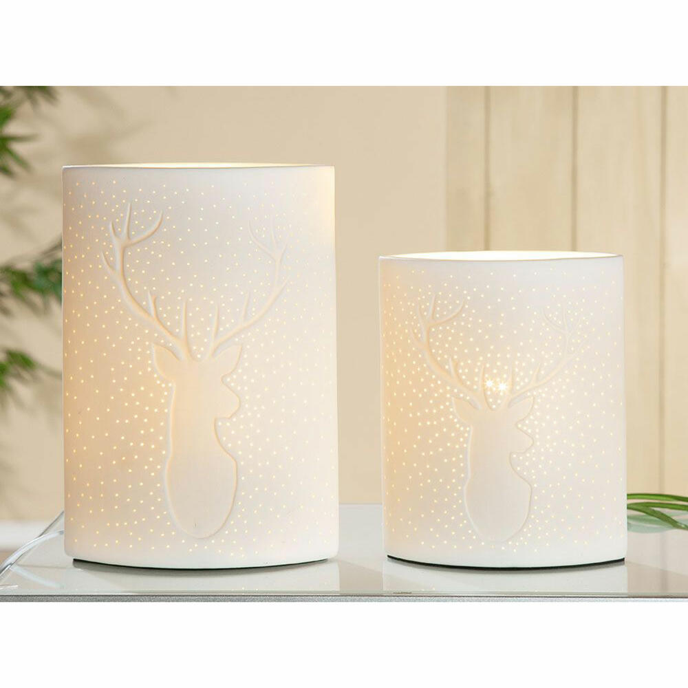 Gilde Lamp Ellipse Deer, decorative lamp, table lamp, table lamp, porcelain, white, H 26 cm, 32824