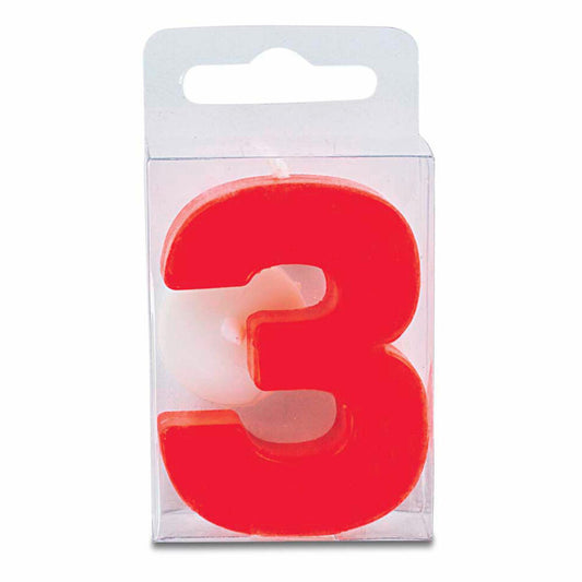 Städter candles number 3, with holder, number, birthday candles, cake candles, birthday, candle, red, 4.5 cm, 910607